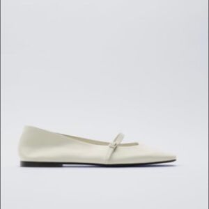 Zara square toe leather ballet flats white
